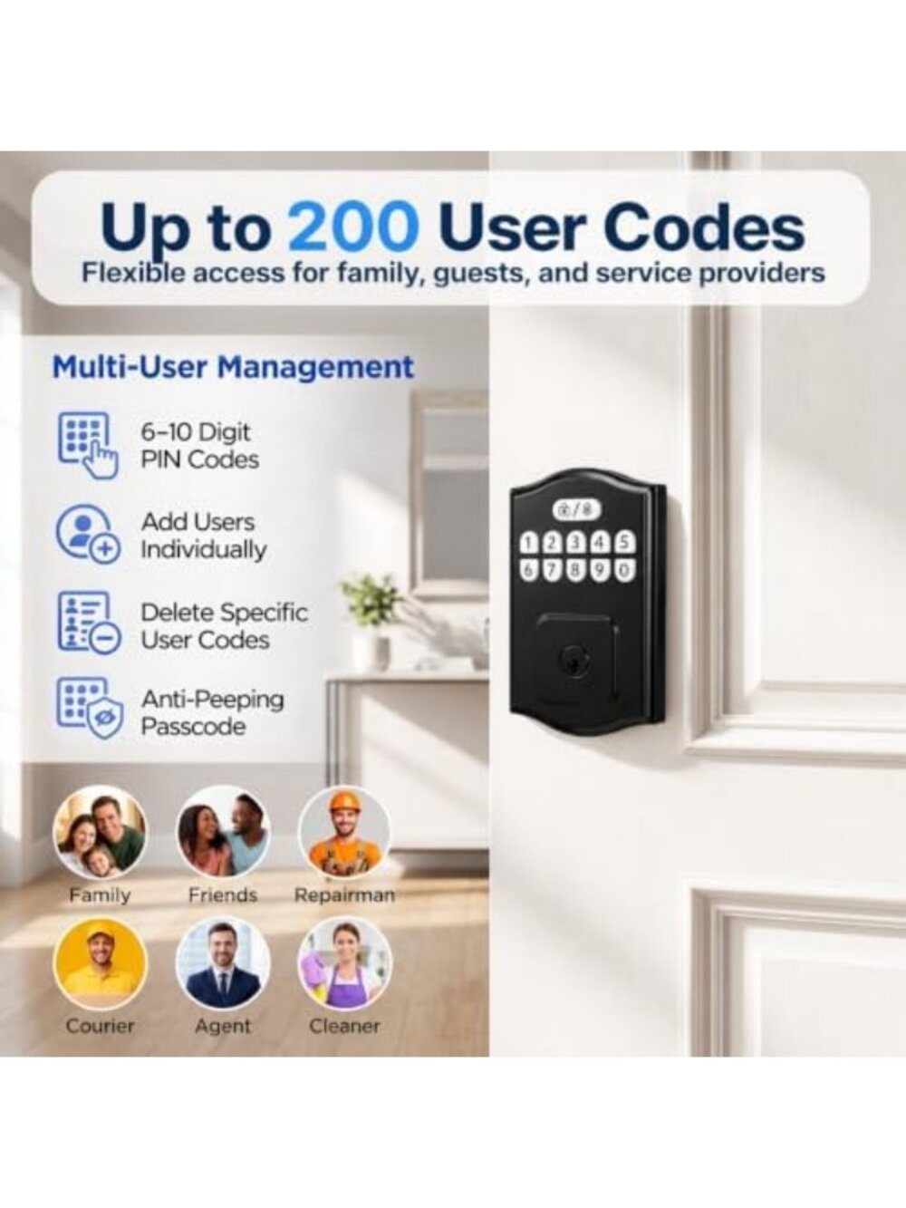 Smart Keyless Entry Deadbolt Lock with Keypad, 200 User Codes, Auto-Lock Feature - Picture 4 of 6